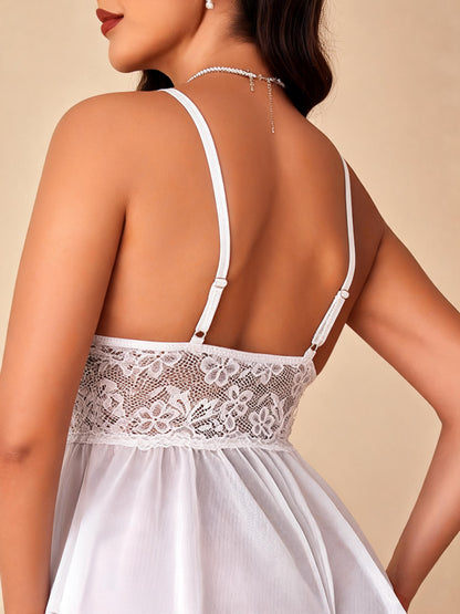 Sheer Floral Bodysuit with Ruffle Skirt & Bow Bridal Lace Teddy