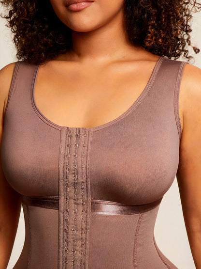 Tummy Tuck Compression Bodysuit with Front Hooks Mid Thigh Shapewear