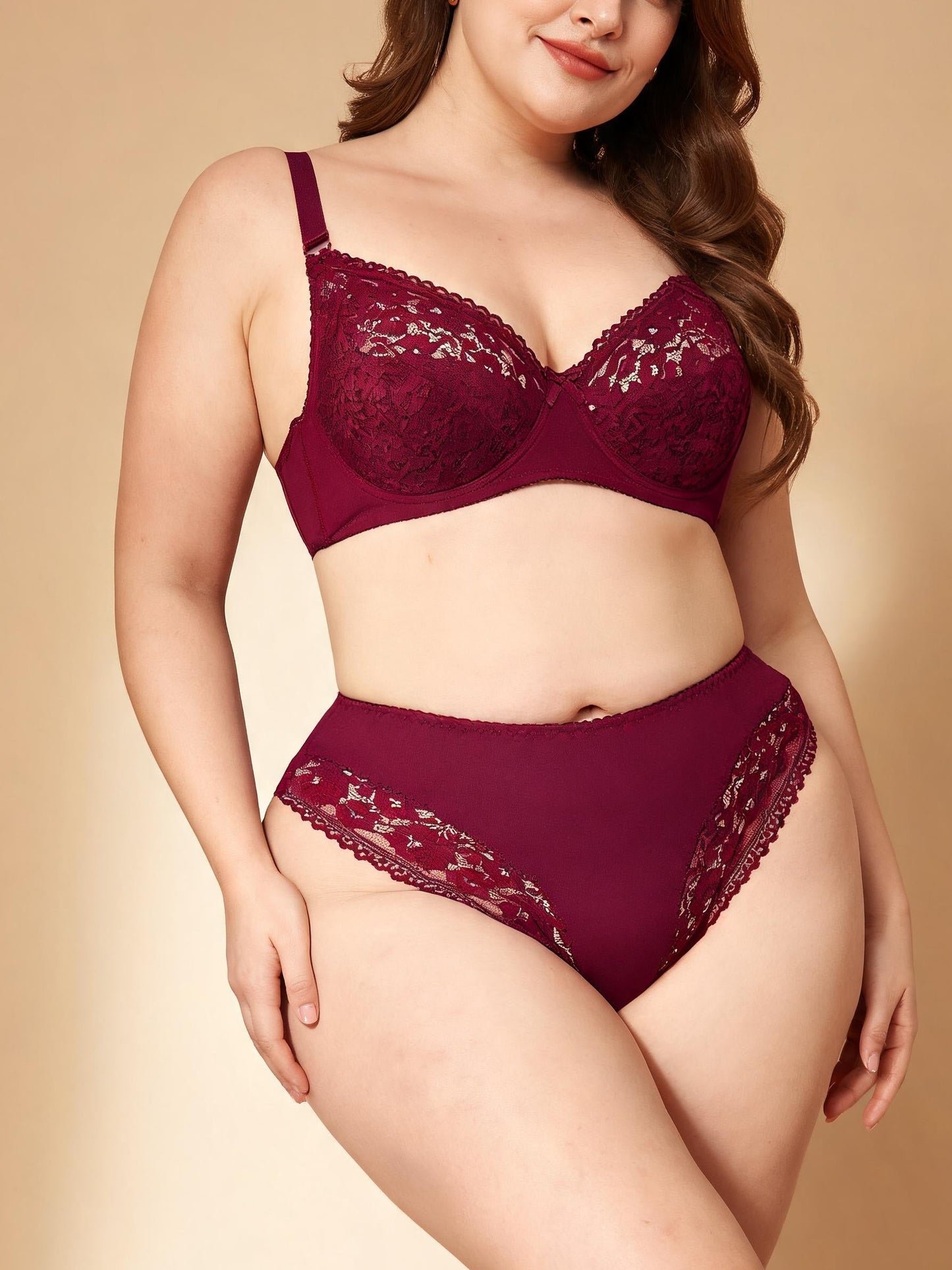 Big Bust Minimizer & Low Waist Thong Ultra Thin Lace Bra Set