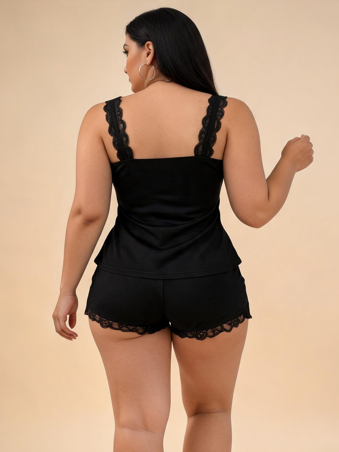 Velvetine Black Lace Trim Sleep Set