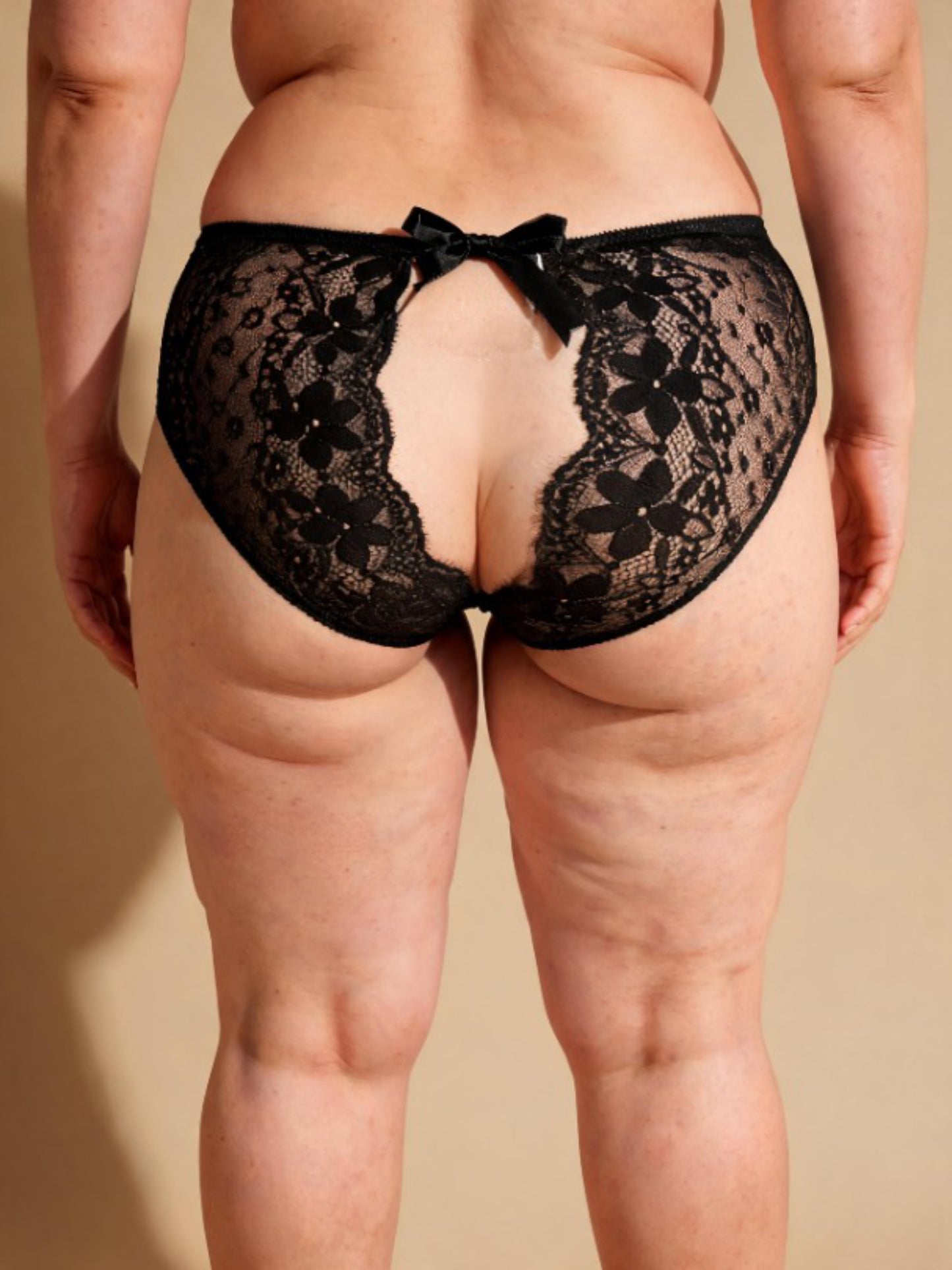 Bow Detail Sheer & Provocative Open Crotch Lace Thong