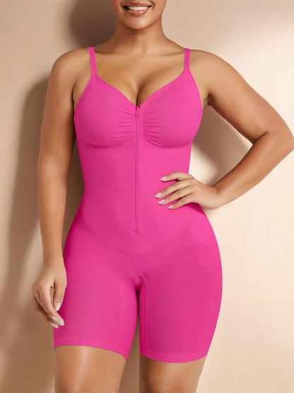 Front Zipper Tummy Control Bodysuit with Shorts Seamless Butt Lifting Compression Garment