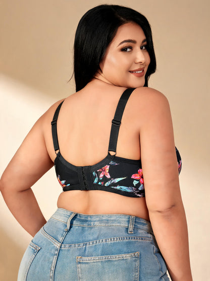 Sexy Printed Push Up Minimizer & Lifting Design Floral Lace U-Back Bra