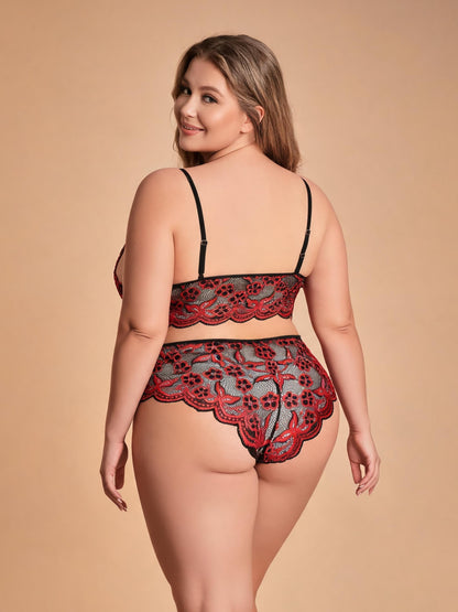 Plus Size 2-Piece Lingerie Set Front Closure Bra & High-Waist Panty