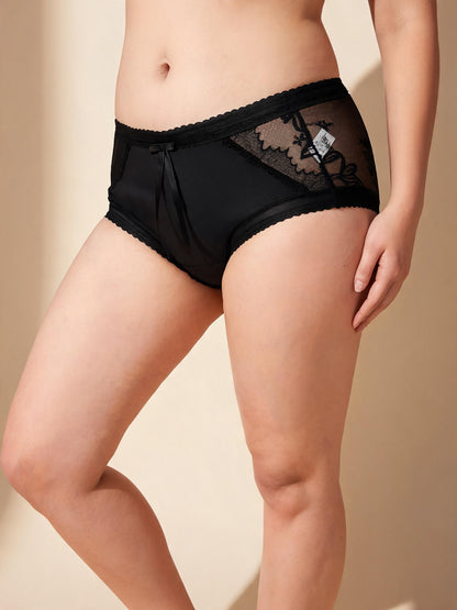 Satin & Cotton Gusset 7A Antibacterial Sexy Hollow Out & Cross Strap Design Lace Panties