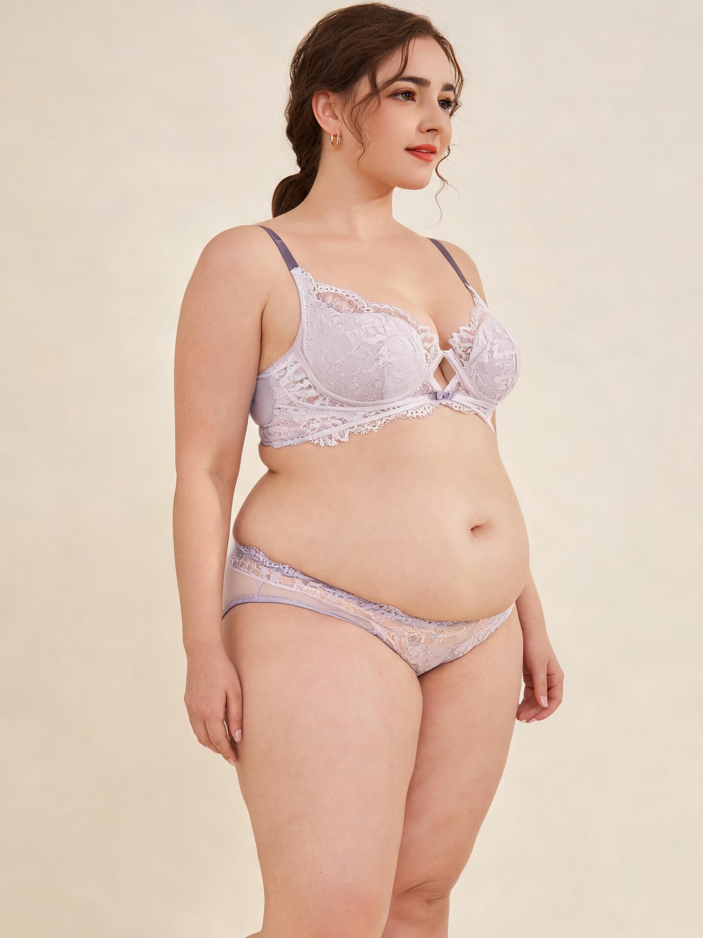 French-Inspired Allover Lace Balconette Bra & Sheer-Trimmed Panty Set