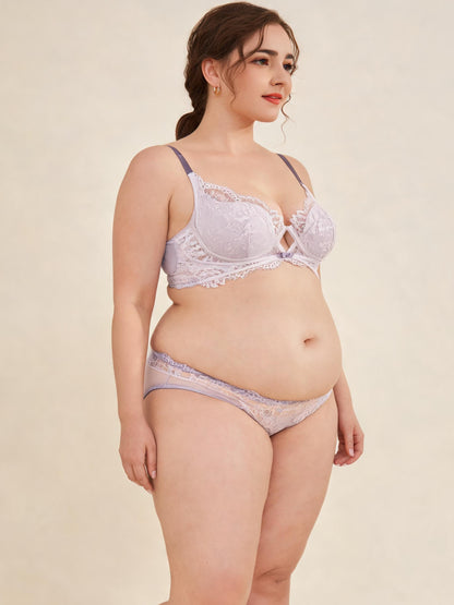 French-Inspired Allover Lace Balconette Bra & Sheer-Trimmed Panty Set