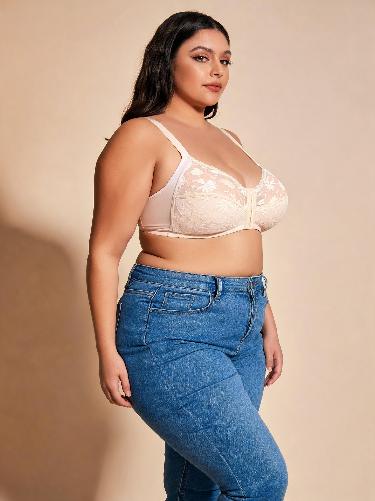 Wireless Full Coverage Bralette Daisy Embroidered Unpadded Front Closure Bra