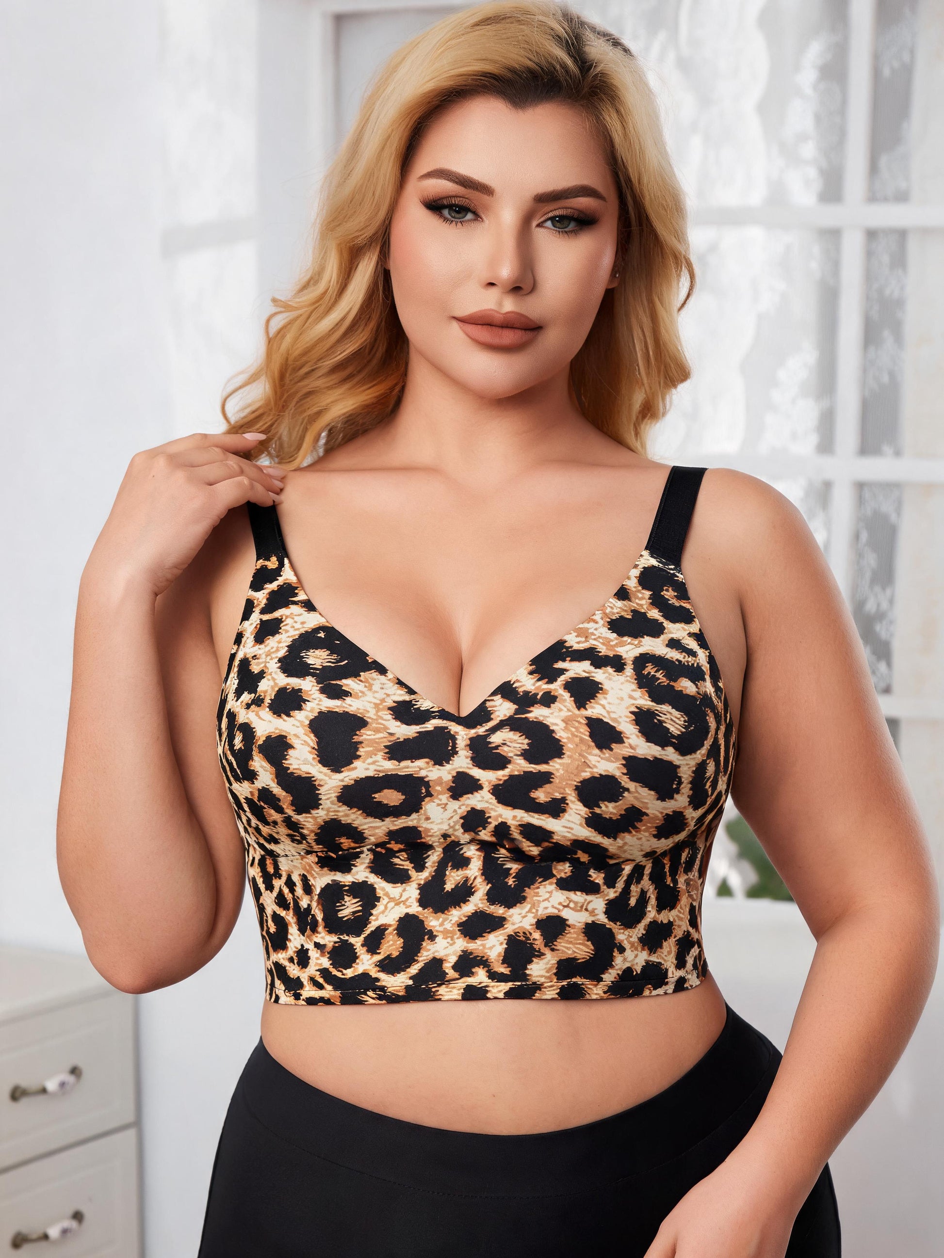 Leopard Muse wireless bra — front detail