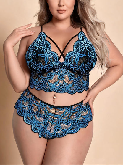 Plus Size 2-Piece Lingerie Set Front Closure Bra & High-Waist Panty