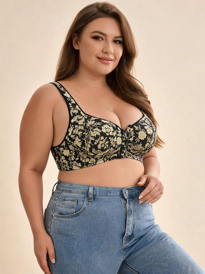 Beige Floral Lace for A-G Cups Front-Closure Bra