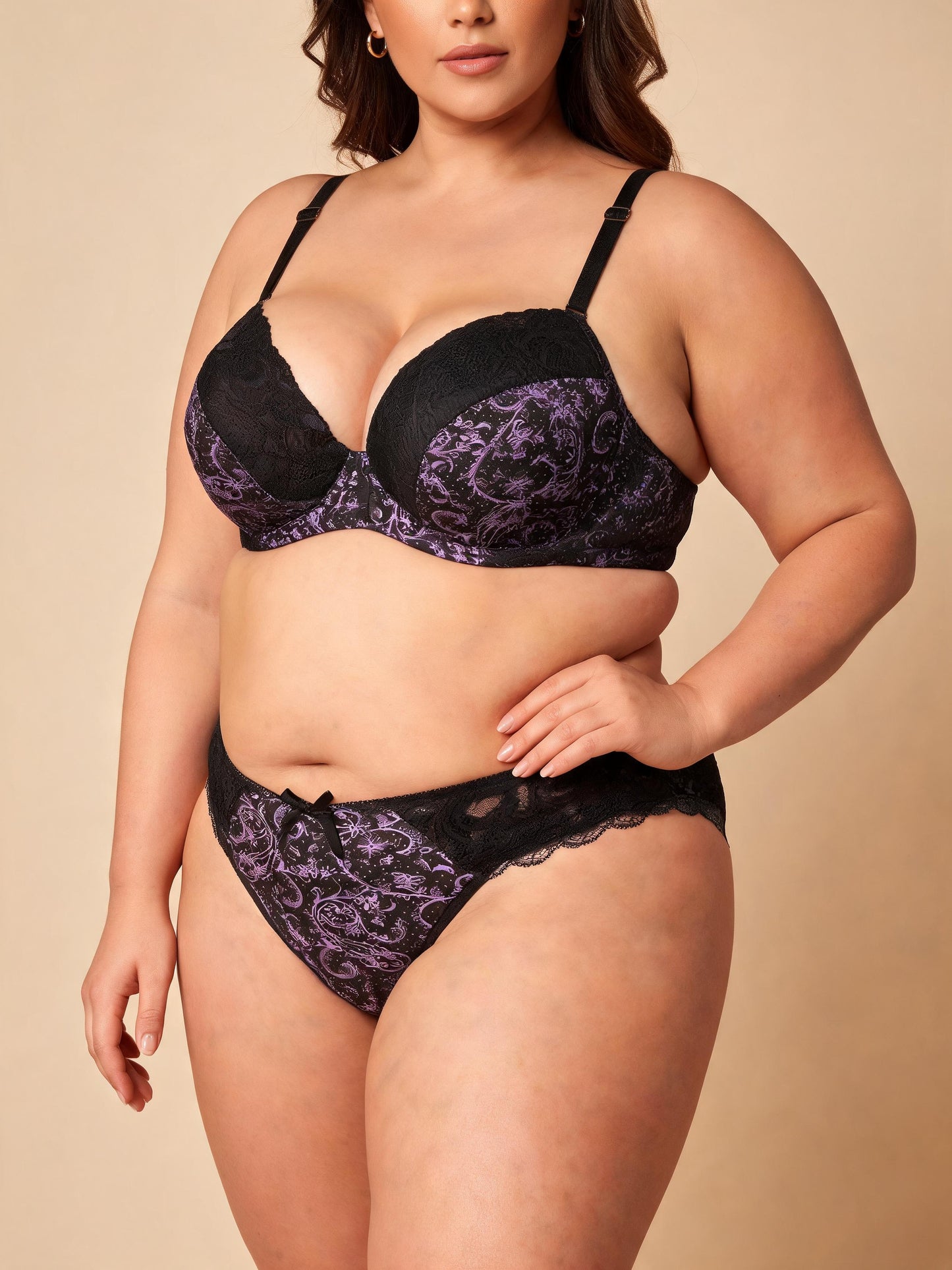 3/4 Cup Thin Lightweight Underwire Lingerie Lace Push Up Bra Set