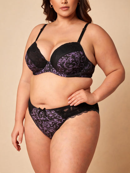 3/4 Cup Thin Lightweight Underwire Lingerie Lace Push Up Bra Set