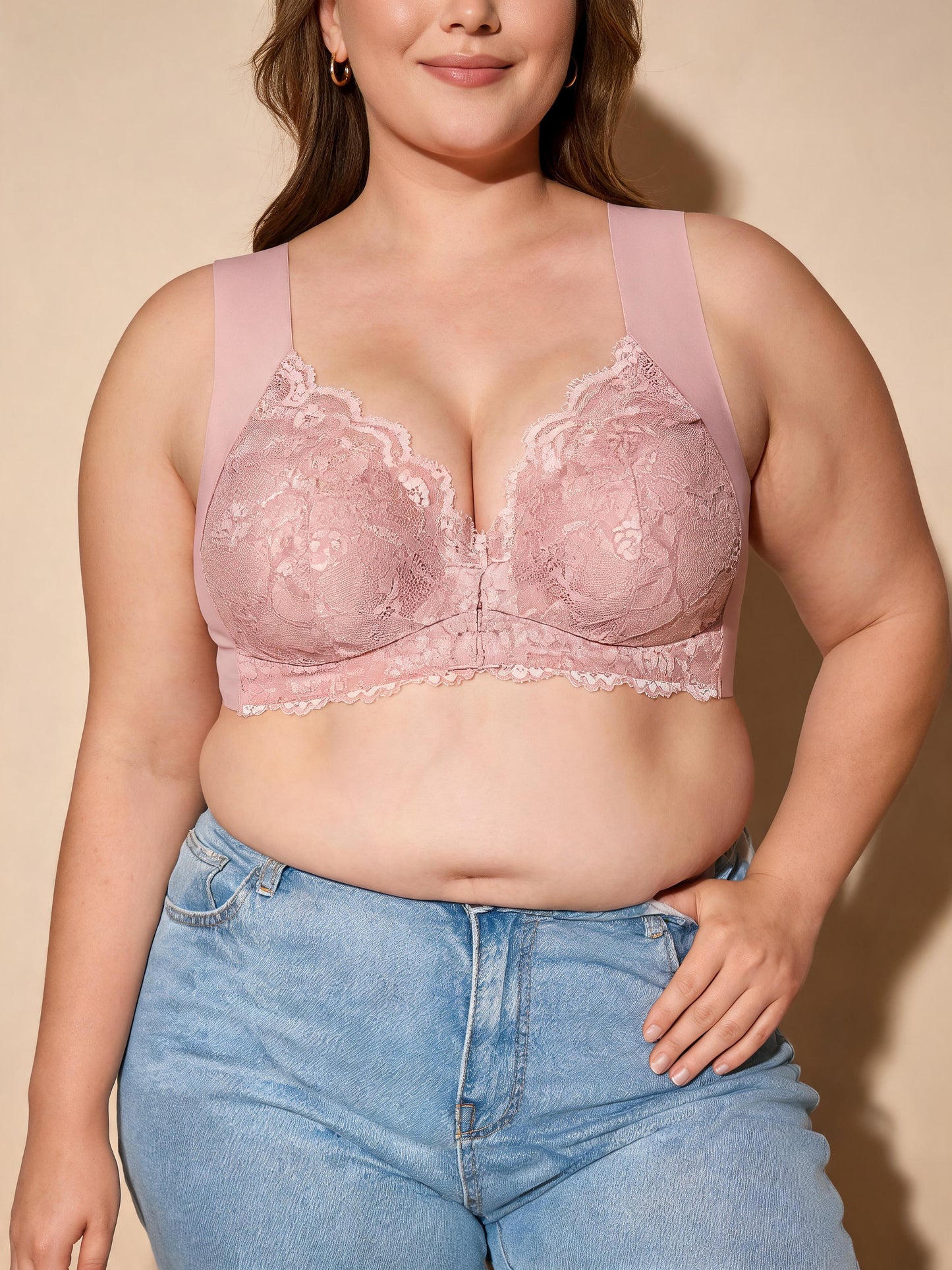 Sexy U-Back Design Ultra Thin Minimizer Front Closure Lace Bra