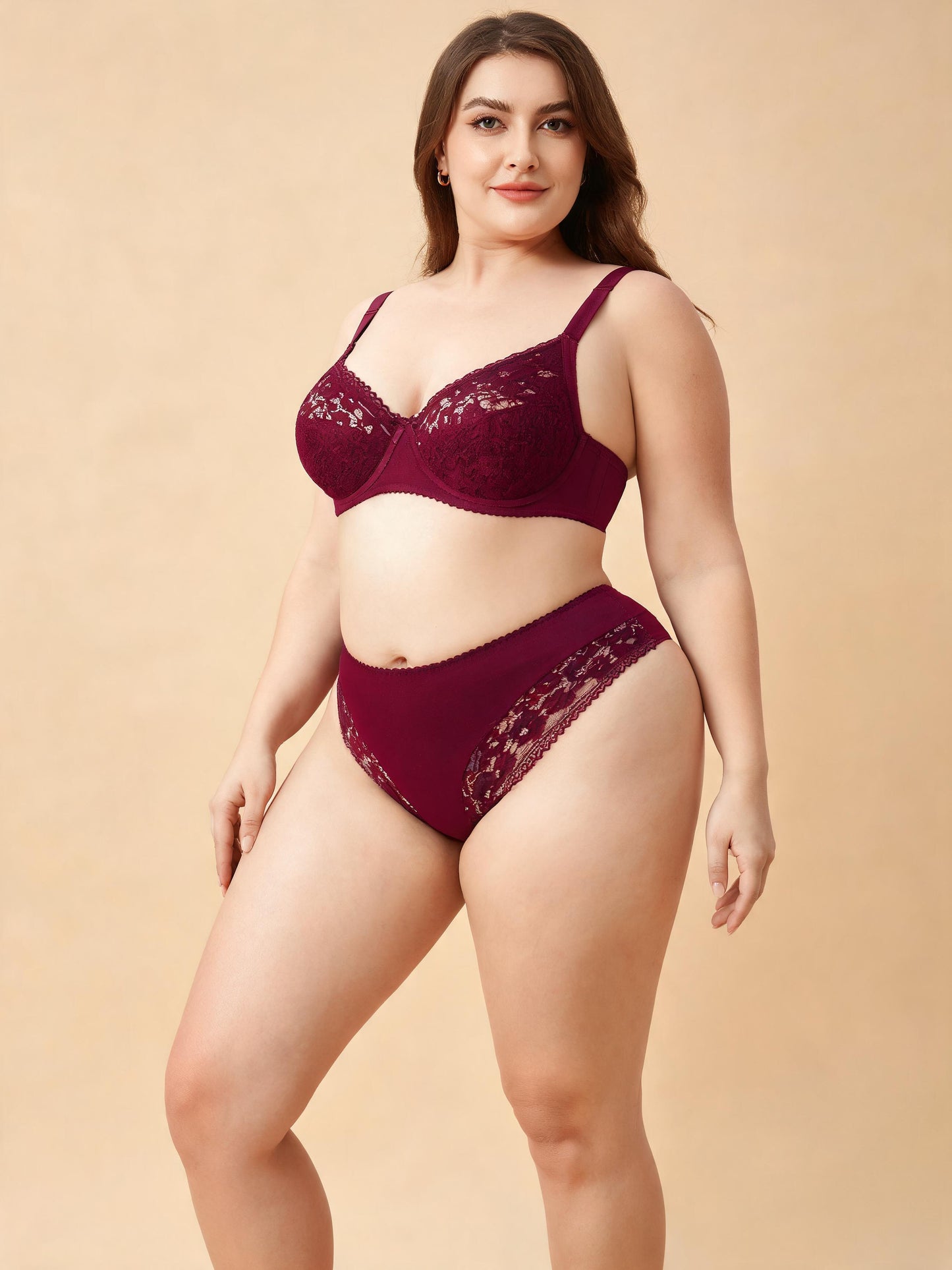 Big Bust Minimizer & Low Waist Thong Ultra Thin Lace Bra Set