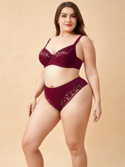 Big Bust Minimizer & Low Waist Thong Ultra Thin Lace Bra Set
