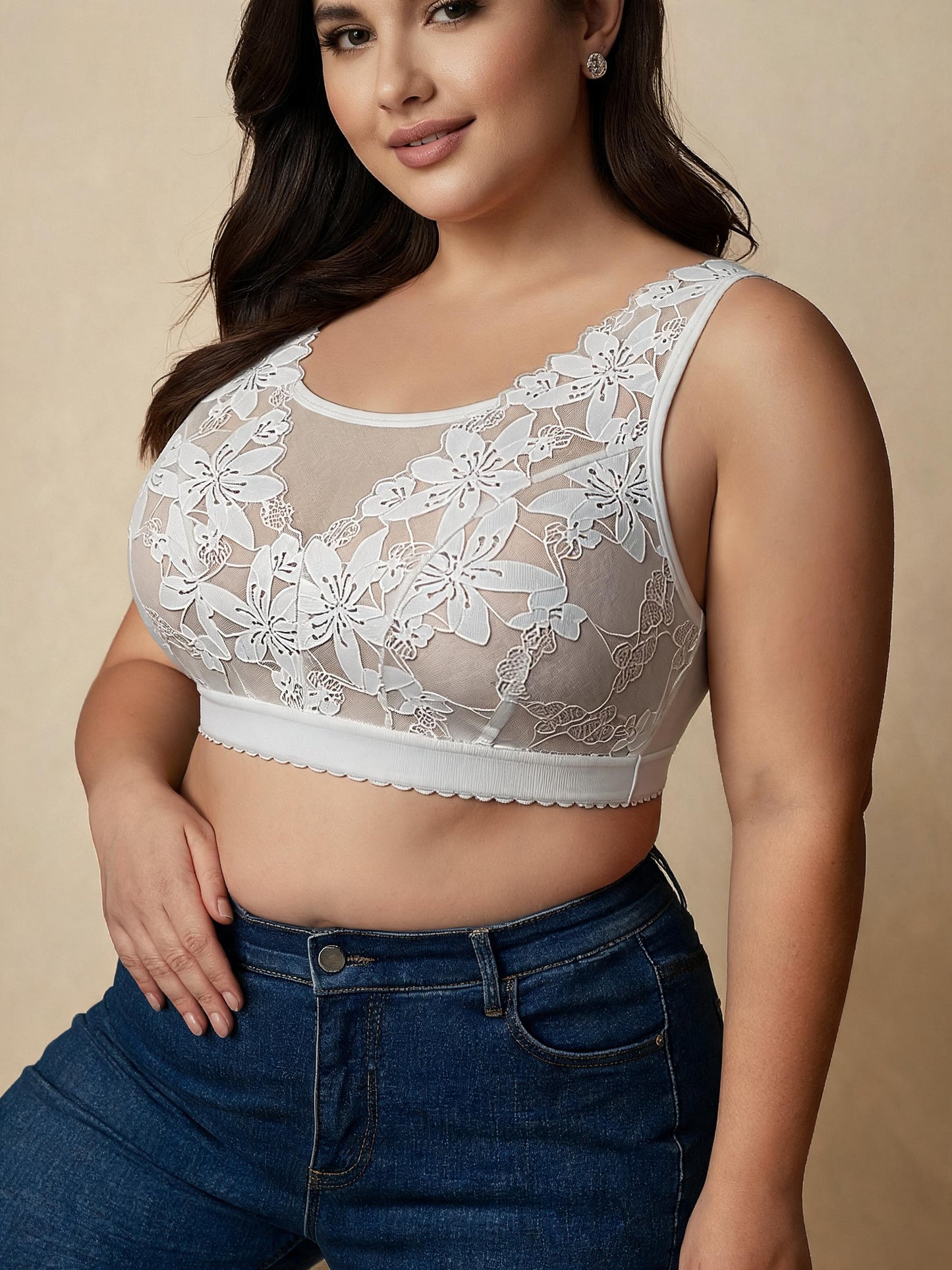 Ultra Thin Wireless Push Up Minimizer & Back Closure Design Lace Bralette Bra