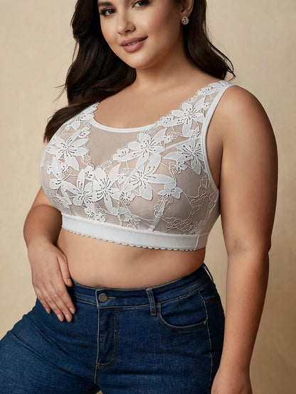 Ultra Thin Wireless Push Up Minimizer & Back Closure Design Lace Bralette Bra