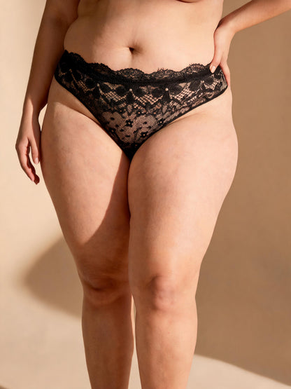 Bow Detail Sheer & Provocative Open Crotch Lace Thong