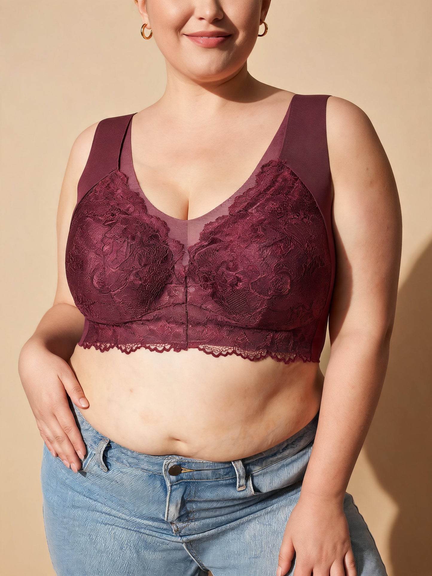 Sexy U-Back Design Ultra Thin Minimizer Front Closure Lace Bra