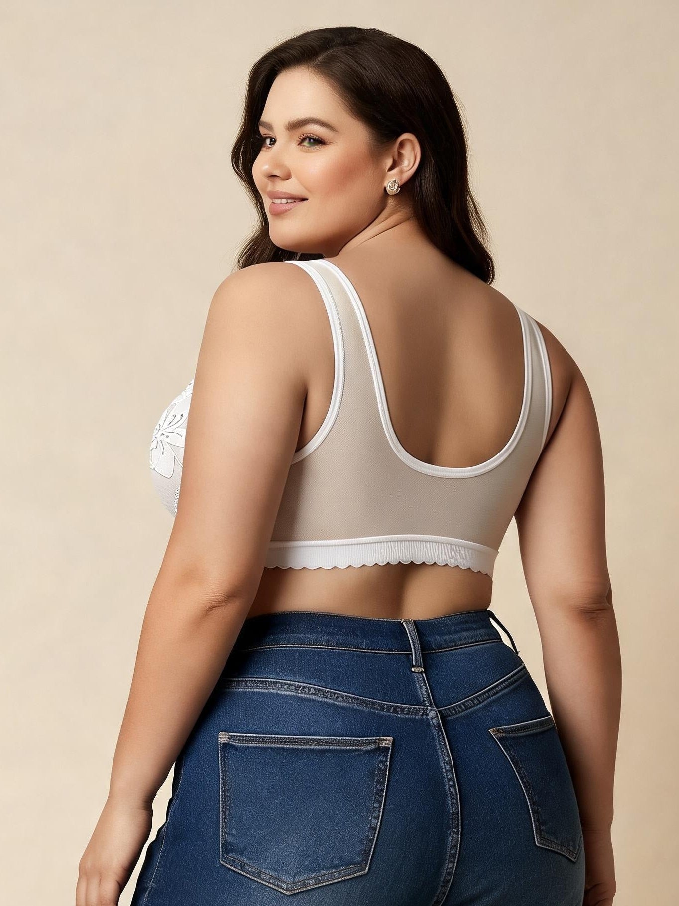 Ultra Thin Wireless Push Up Minimizer & Back Closure Design Lace Bralette Bra