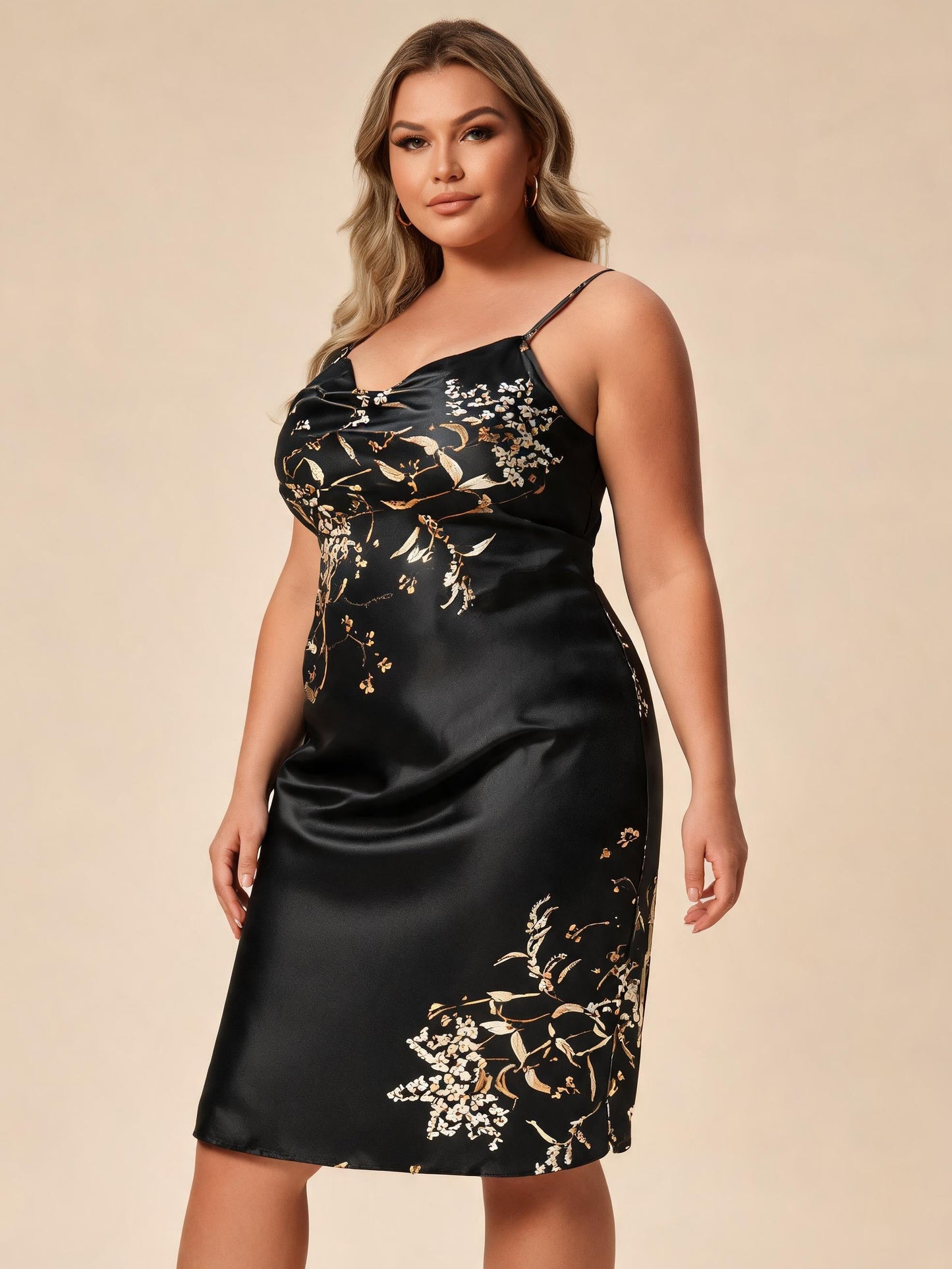 Robe midi en satin pour femme, brodée d'or, col bénitier, élégante robe de soirée pour invitée de mariage