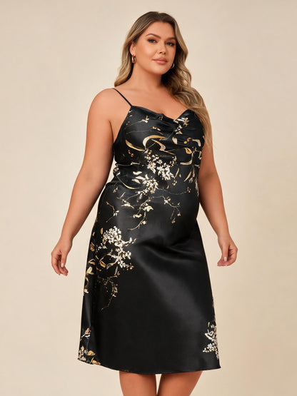 Robe midi en satin pour femme, brodée d'or, col bénitier, élégante robe de soirée pour invitée de mariage