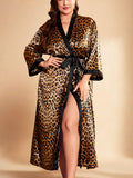 Botanical Muse floral satin kimono robe — Yellow leopard print