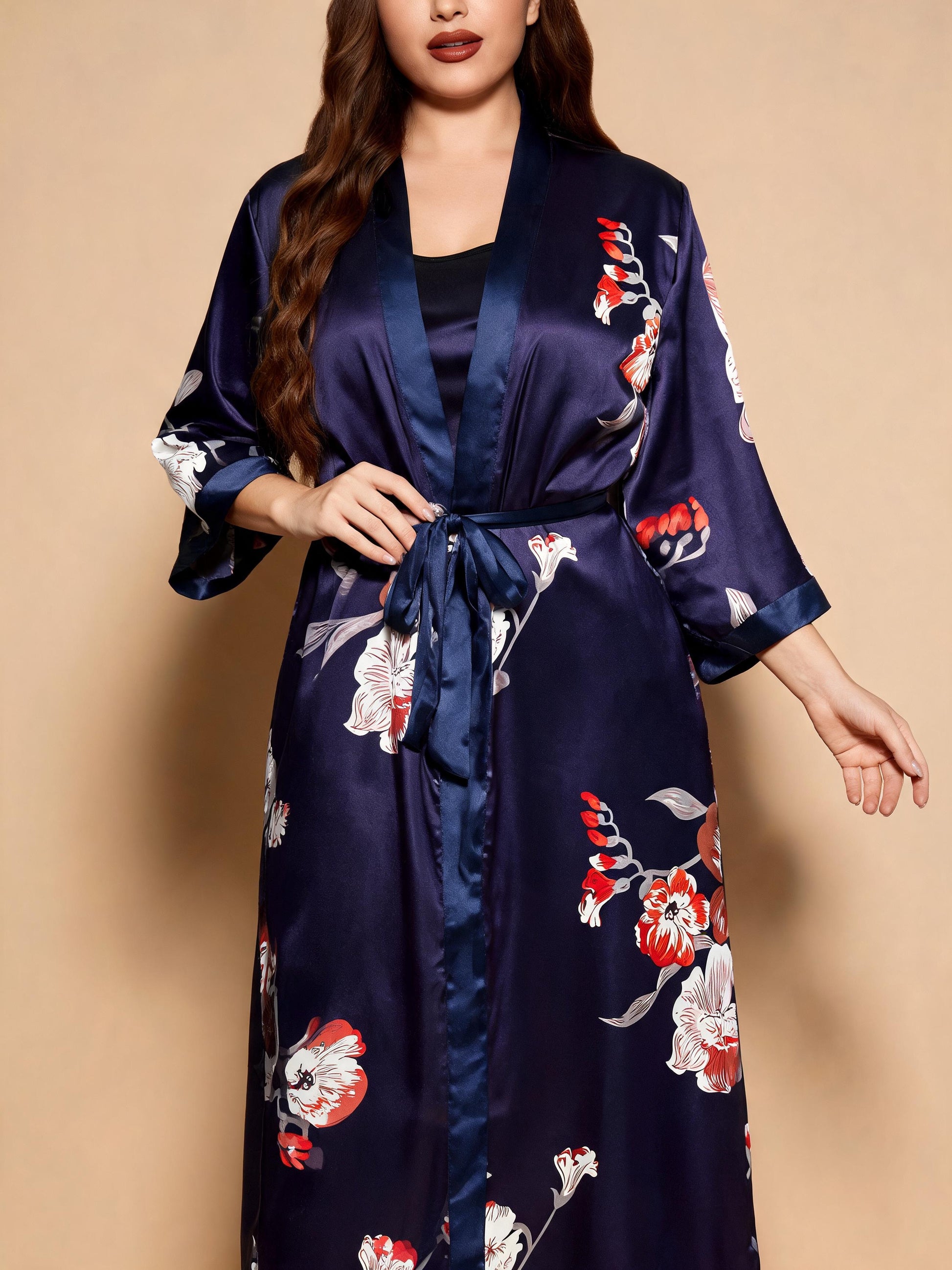 Botanical Muse floral satin kimono robe — Big Flower