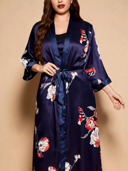 Botanical Muse floral satin kimono robe — Big Flower