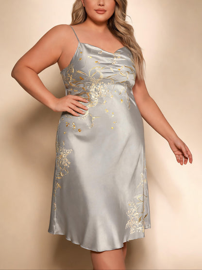 Robe midi en satin pour femme, brodée d'or, col bénitier, élégante robe de soirée pour invitée de mariage