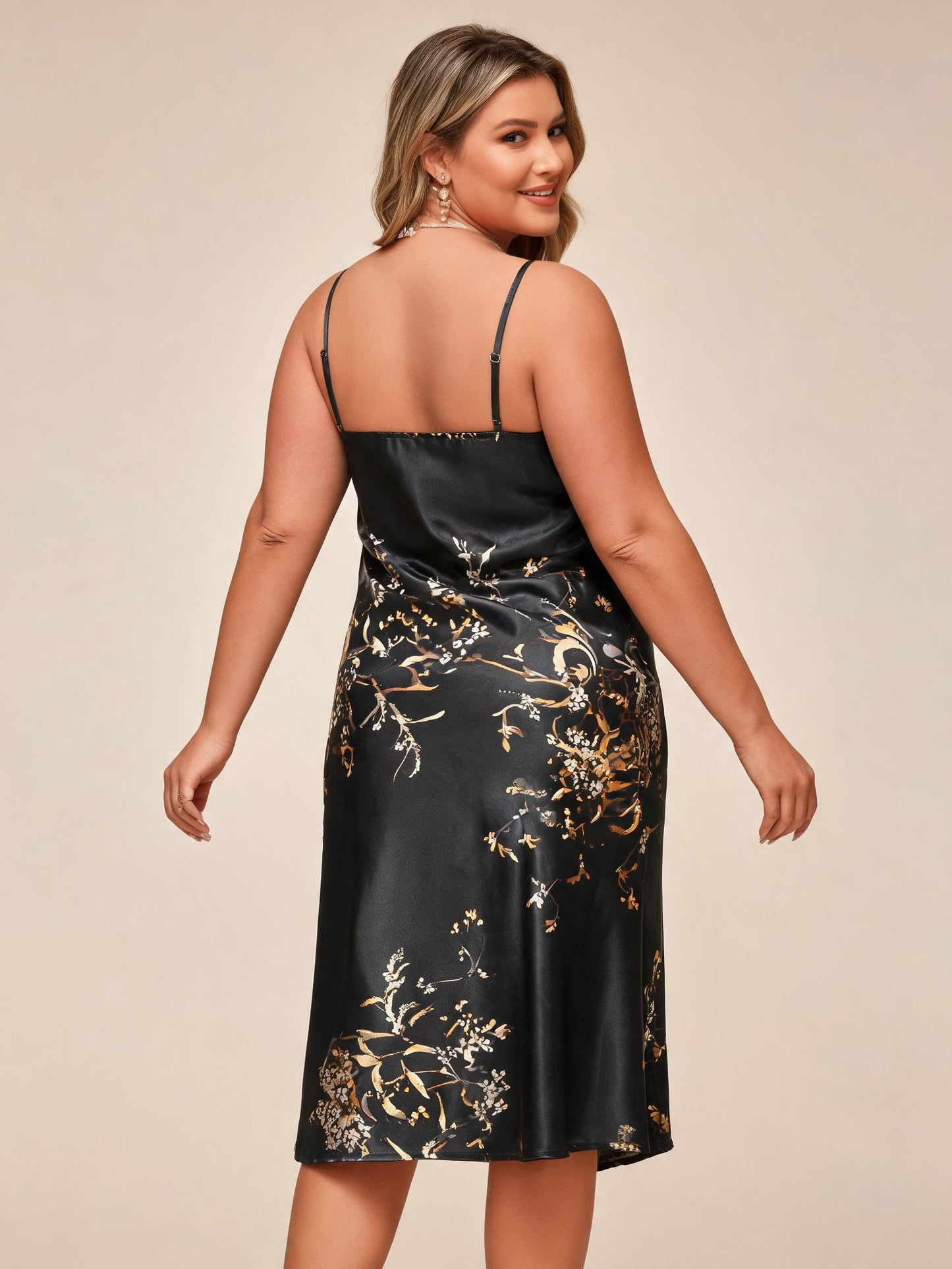 Robe midi en satin pour femme, brodée d'or, col bénitier, élégante robe de soirée pour invitée de mariage