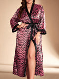Botanical Muse floral satin kimono robe — Purple Leopard Print