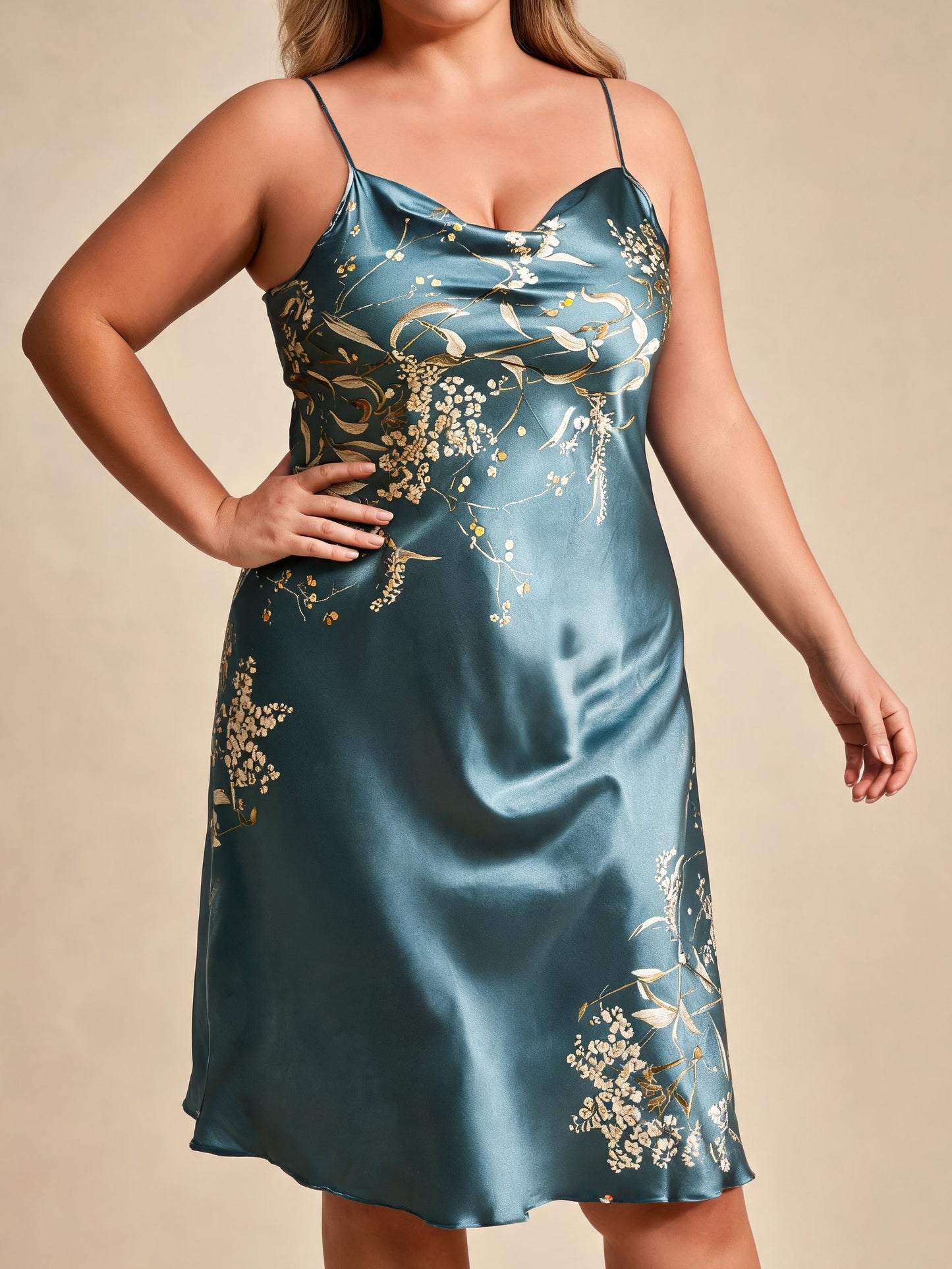 Robe midi en satin pour femme, brodée d'or, col bénitier, élégante robe de soirée pour invitée de mariage