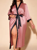 Botanical Muse floral satin kimono robe — Pink