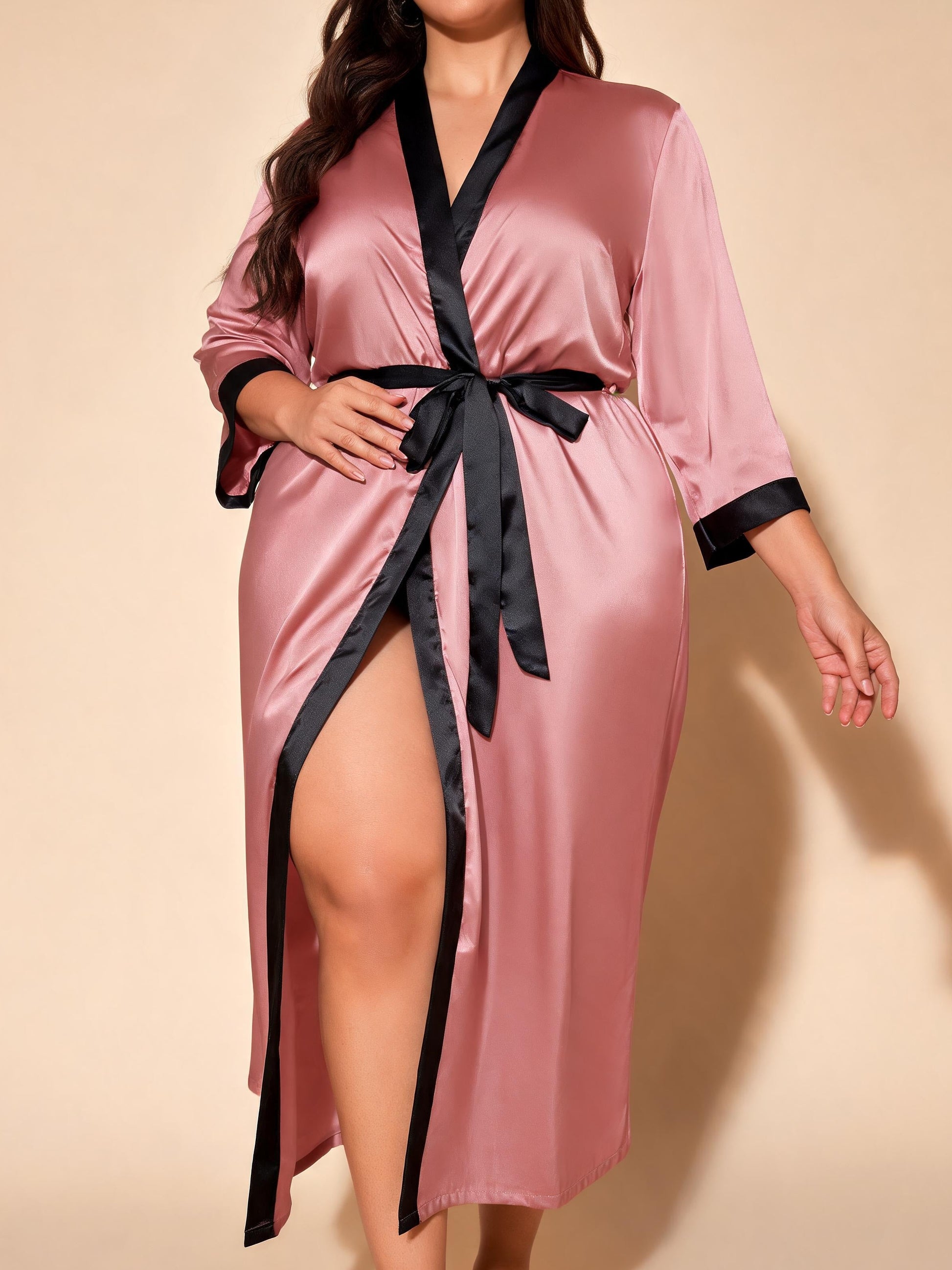 Botanical Muse floral satin kimono robe — Pink