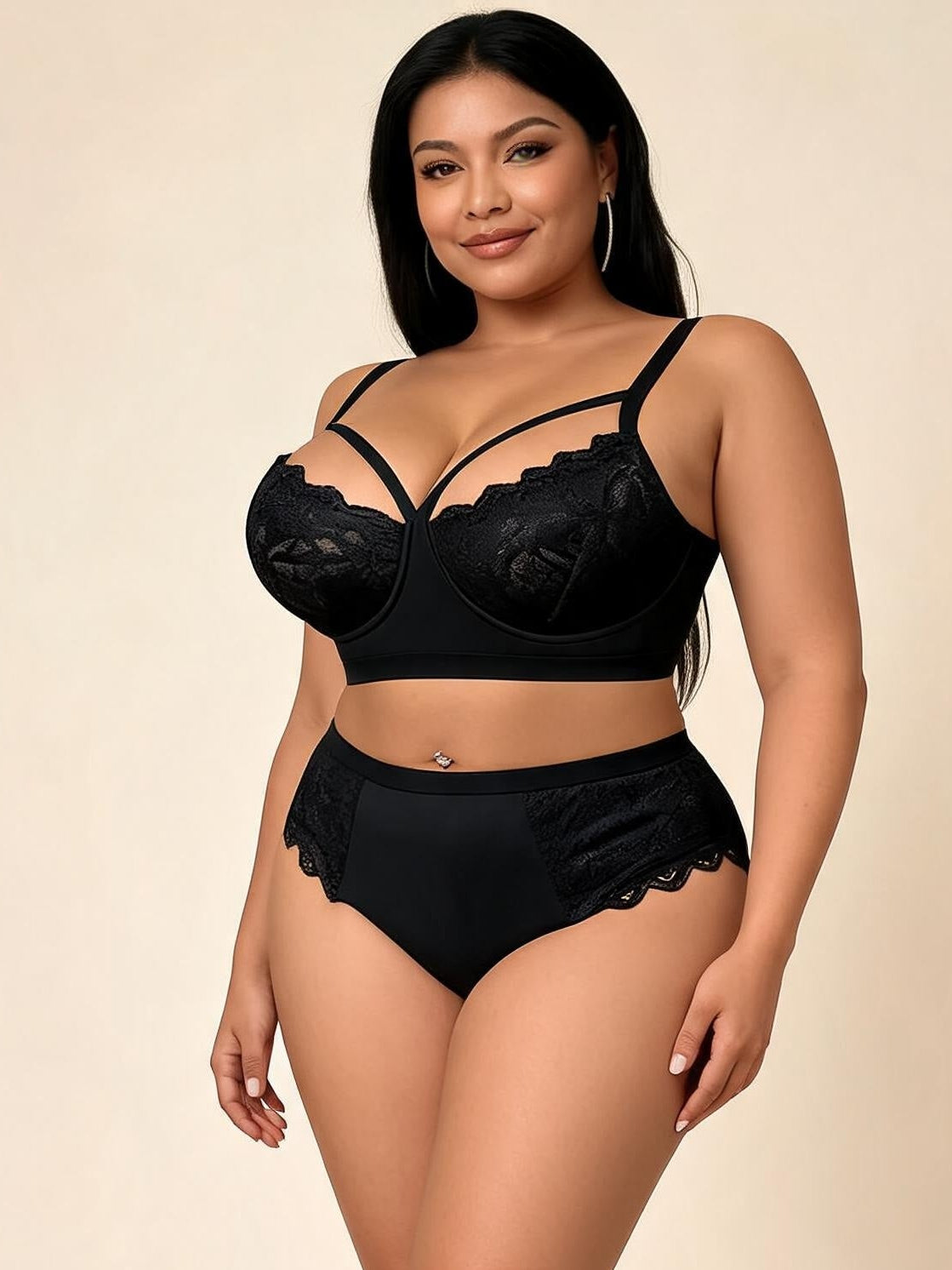 Lace High-Waist Lingerie Set with Underwire Support