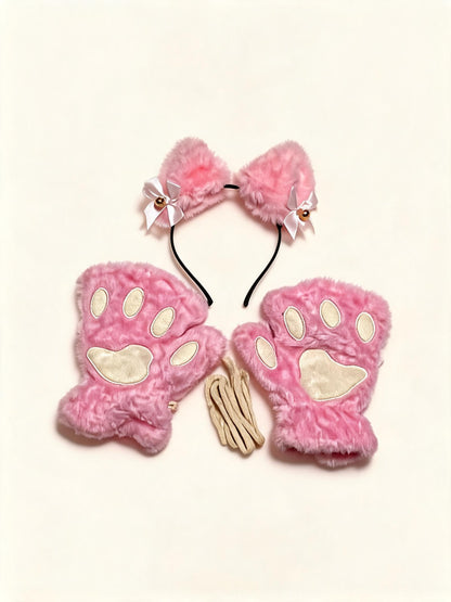 Kitty Cat Pink Headband + Paw Gloves — high-resolution product view