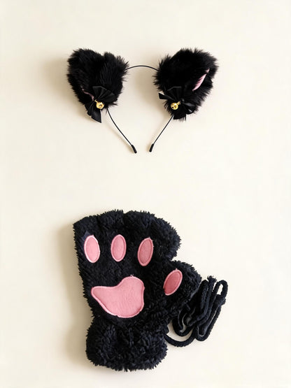 Kitty Cat Black Headband + Paw Gloves — high-resolution product view