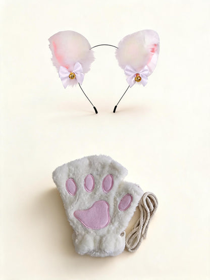 Kitty Cat White Headband + Paw Gloves — high-resolution product view