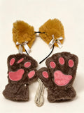 Kitty Cat Khaki Headband + Paw Gloves — high-resolution product view
