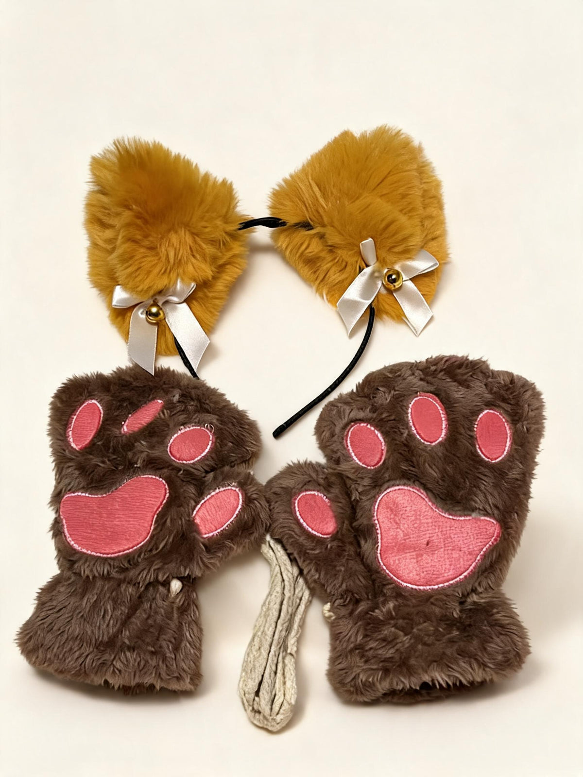 Kitty Cat Khaki Headband + Paw Gloves — high-resolution product view