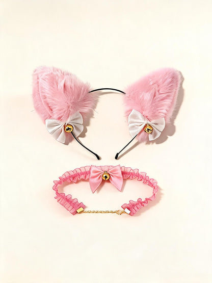 Kitty Cat Pink Headband + Bell Collar — high-resolution product view