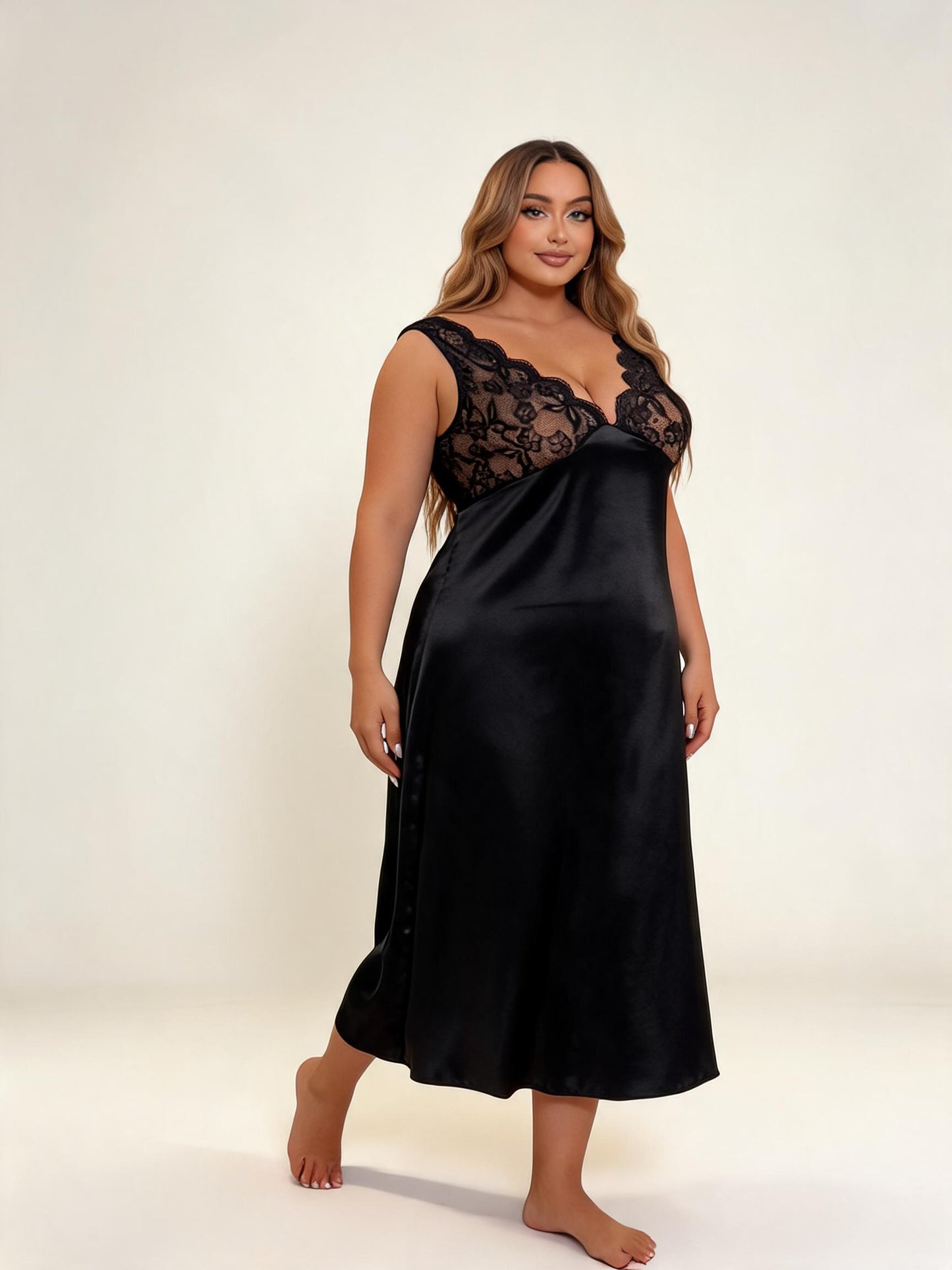 Black satin lace nightgown — 08-alternate