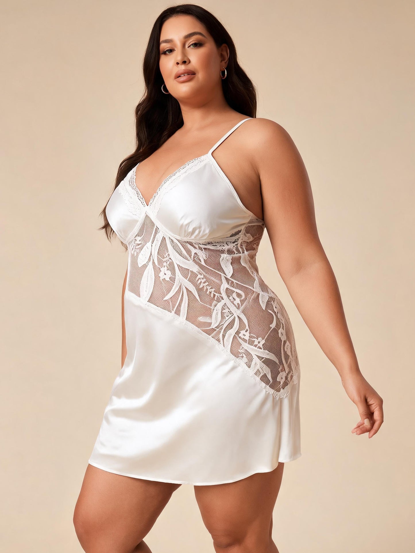 Panel Slip Dress Sheer Mesh Satin Chemise for Bridal Honeymoon