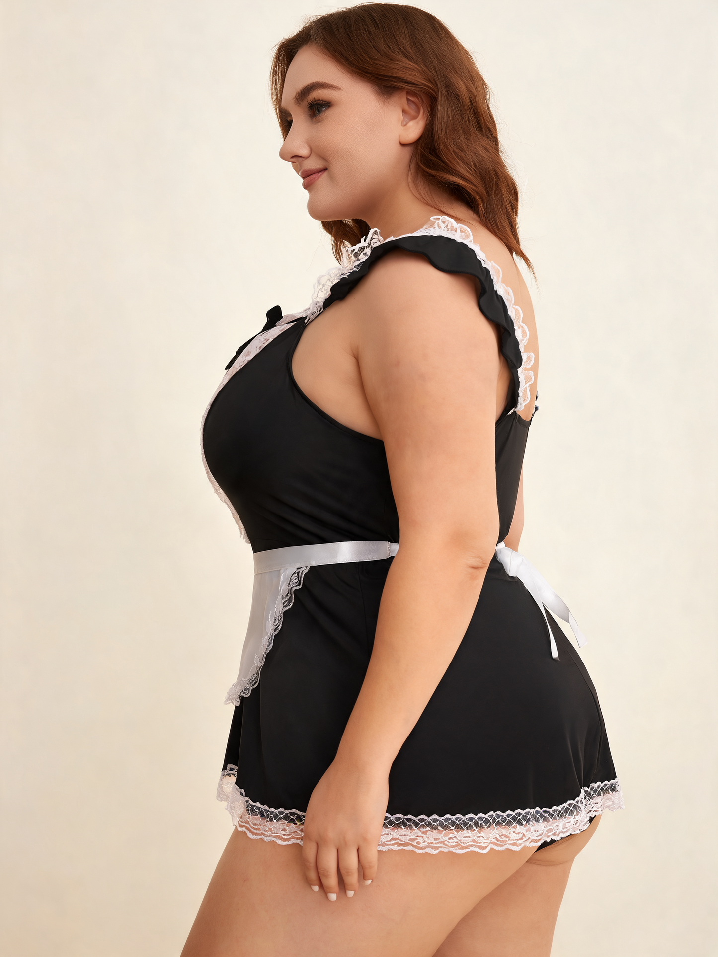 Plus Size Black & White Lace French Maid Costume