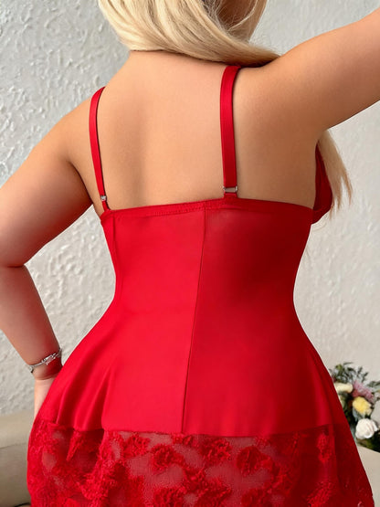 Lace Bow Chemise with Satin Skirt