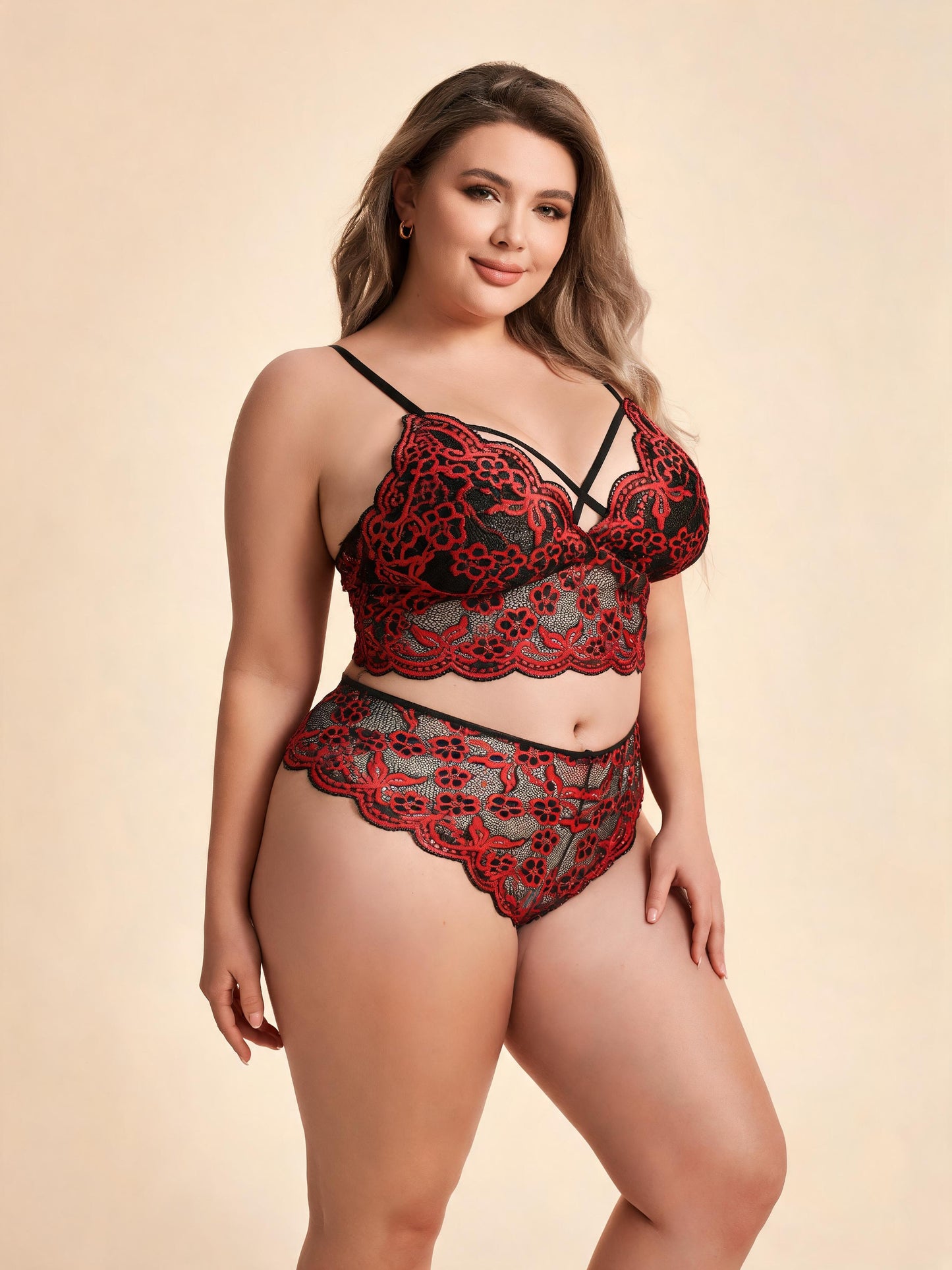Plus Size 2-Piece Lingerie Set Front Closure Bra & High-Waist Panty