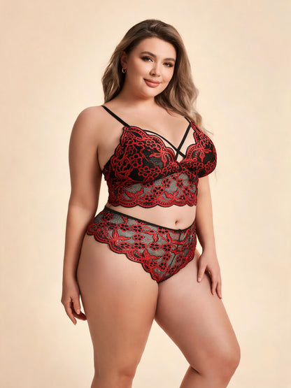 Plus Size 2-Piece Lingerie Set Front Closure Bra & High-Waist Panty