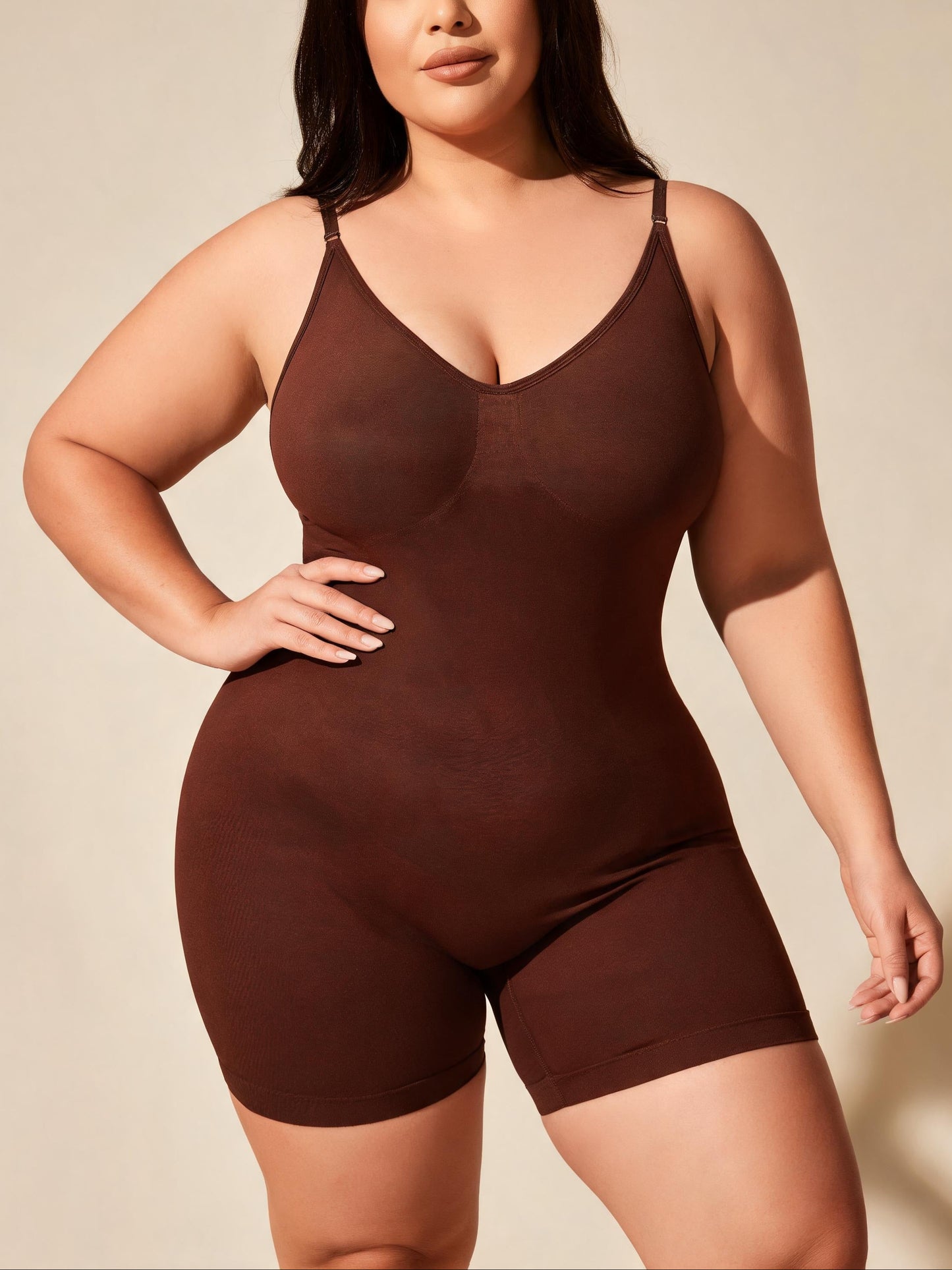 Ribbed Tummy Control Bodysuit with Shorts Spaghetti Strap Shapewear